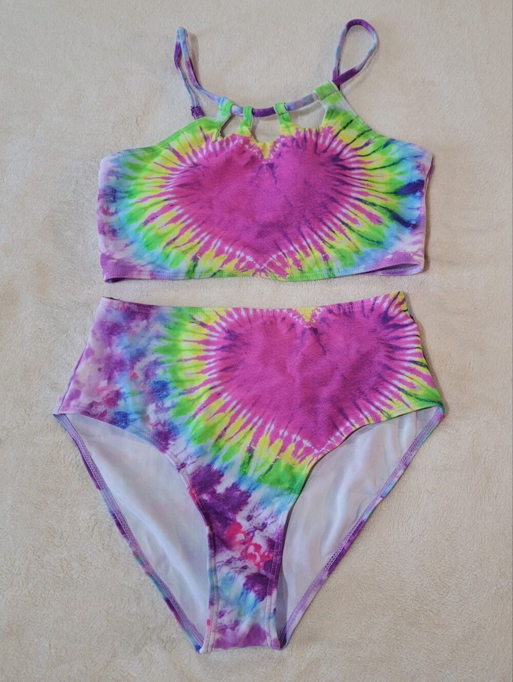 Tie Dye Heart 2 Pc Bikini Swimsuit Removable Pads Teen 15Y Swim